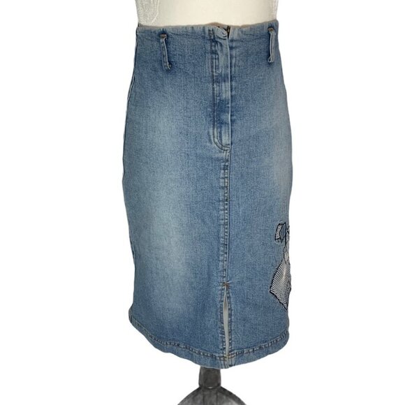 Vintage🌺kk Perfino Denim Jean Pencil Knee Length Skirt Size XS - Picture 2 of 10